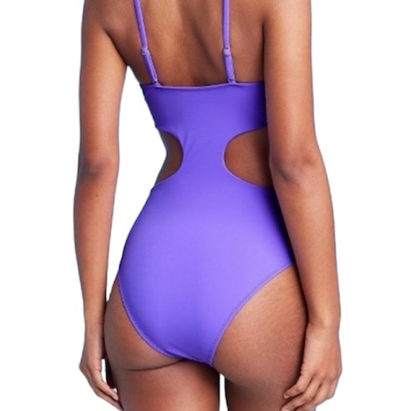 Shade & Shore Swimsuit Purple One Piece Cut Out Monokini L Large New - Picture 2 of 6